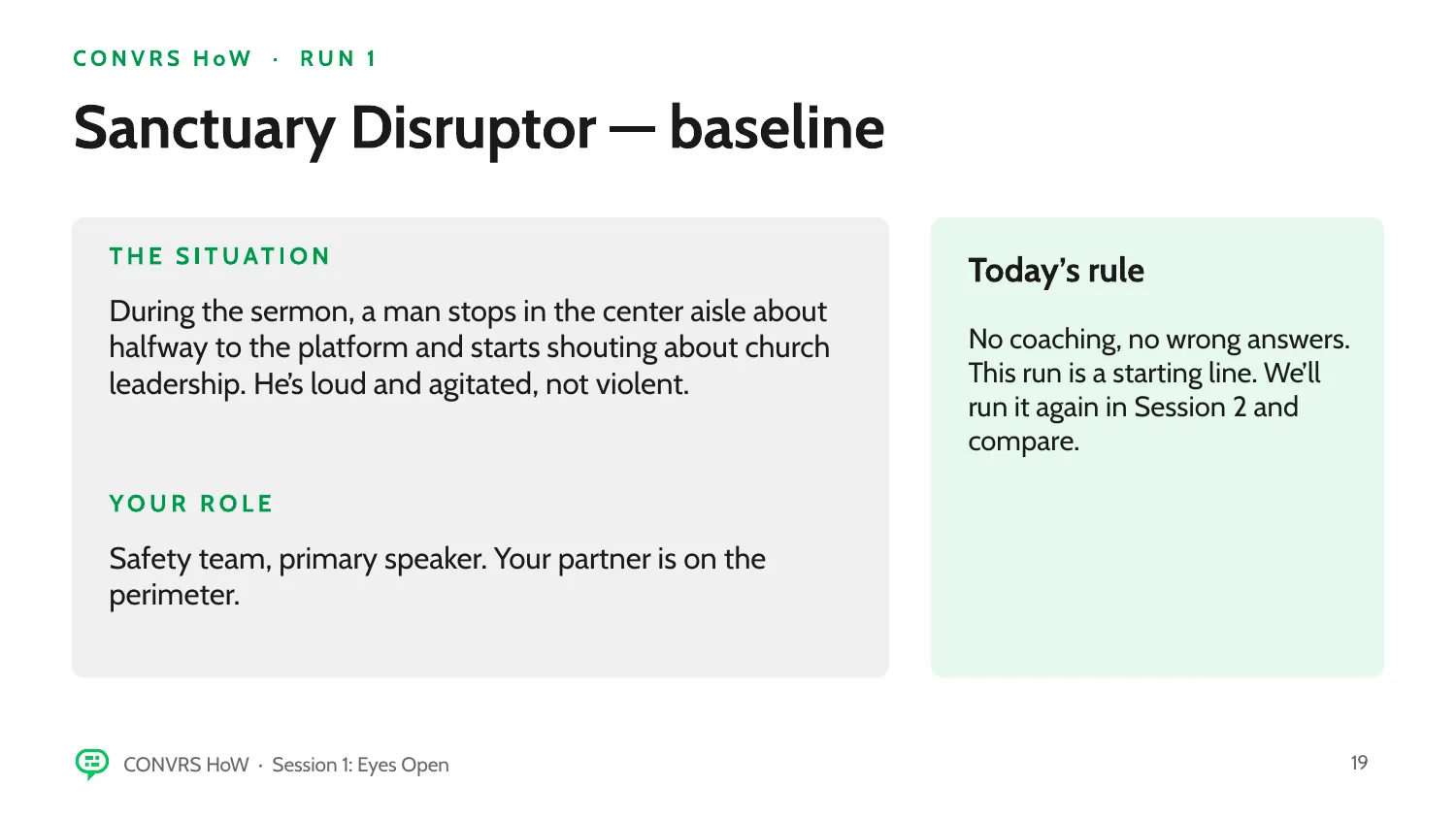 Presentation slide: Sanctuary Disruptor baseline scenario briefing